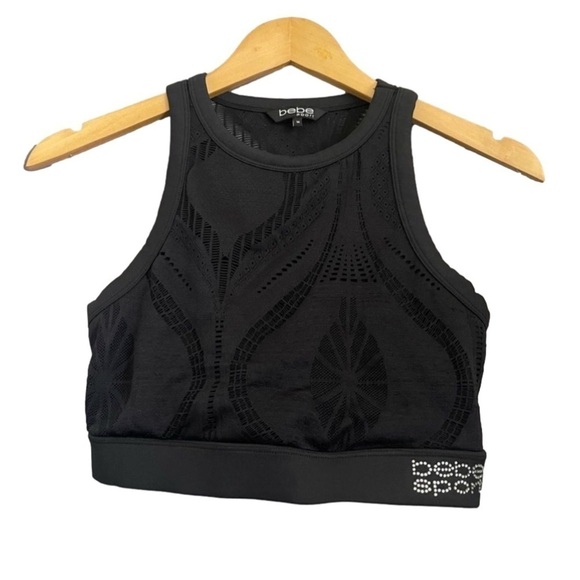 Bebe High Neck Sport Bra Top w Rhinestones Size M black - Picture 1 of 6